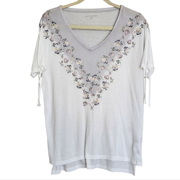 All Saints Cream Embellished Short Sleeve Relaxed Blouse Size S - Picture 9 of 14